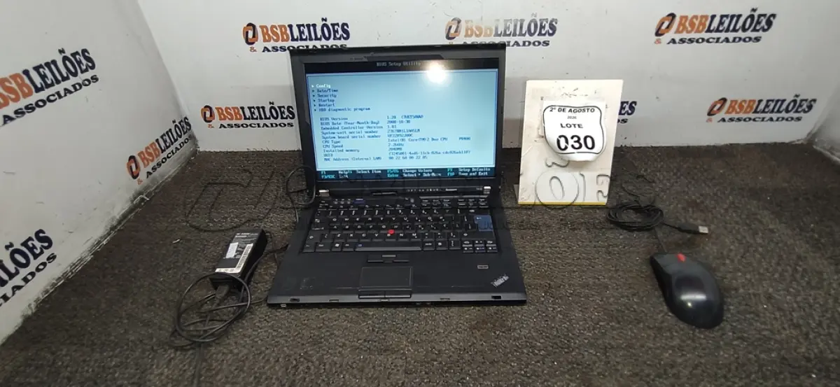 LOTE 030 - 01 NOTEBOOK SERIE THINKPAD MARCA LENOVO COM FONTE E MOUSE. (NO ESTADO) ATENÇÃO! FAZER A VISITAÇÃO ANTES DE ARREMATAR, NÃO SABEMOS SE FUNCIONA, LEILÃO NÃO TEM GARANTIA E NEM DEVOLUÇÃO, SUJEITO A POSSÍVEIS AVARIAS VISÍVEIS/OCULTAS E/OU AUSÊNCIA DE COMPONENTES.
