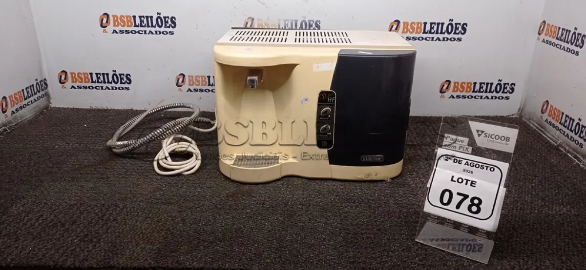 LOTE 078 - 01 PURIFICADOR DE ÁGUA MARCA EUROPA. (NO ESTADO) ATENÇÃO! FAZER A VISITAÇÃO ANTES DE ARREMATAR, NÃO SABEMOS SE FUNCIONA, LEILÃO NÃO TEM GARANTIA E NEM DEVOLUÇÃO, SUJEITO A POSSÍVEIS AVARIAS VISÍVEIS/OCULTAS E/OU AUSÊNCIA DE COMPONENTES.