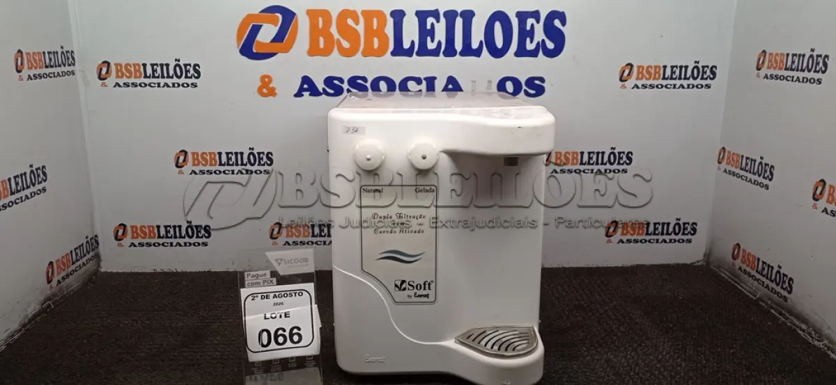 LOTE 066 - 01 PURIFICADOR DE ÁGUA MODELO SOFT MARCA EVEREST. (NO ESTADO) ATENÇÃO! FAZER A VISITAÇÃO ANTES DE ARREMATAR, NÃO SABEMOS SE FUNCIONA, LEILÃO NÃO TEM GARANTIA E NEM DEVOLUÇÃO, SUJEITO A POSSÍVEIS AVARIAS VISÍVEIS/OCULTAS E/OU AUSÊNCIA DE COMPONENTES.