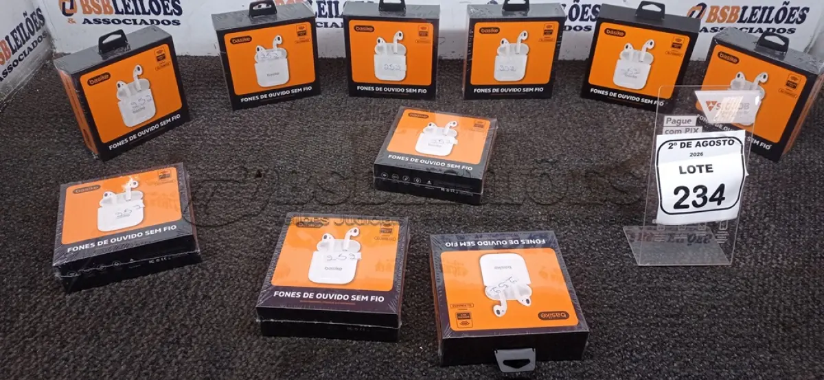 LOTE 234 - 10 FONES DE OUVIDO SEM FIO MARCA BASIKE. (NO ESTADO) ATENÇÃO! FAZER A VISITAÇÃO ANTES DE ARREMATAR, NÃO SABEMOS SE FUNCIONA, LEILÃO NÃO TEM GARANTIA E NEM DEVOLUÇÃO, SUJEITO A POSSÍVEIS AVARIAS VISÍVEIS/OCULTAS E/OU AUSÊNCIA DE COMPONENTES.