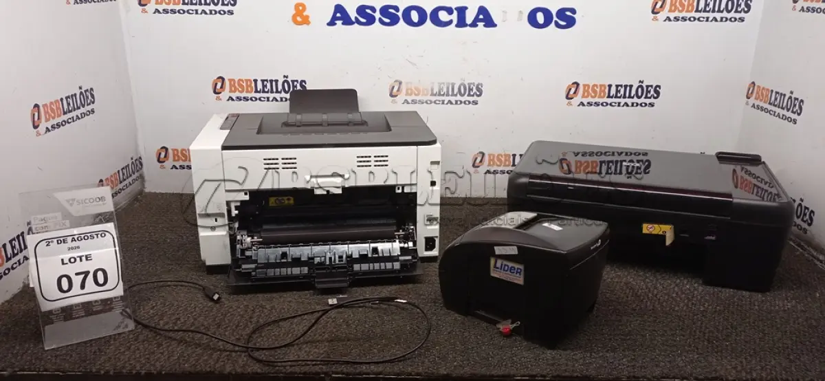 LOTE 070 - 01 IMPRESSORA MODELO LASERJET CP1025 COLOR MARCA HP, 01 IMPRESSORA MODELO PHOTOSMART C4780 MARCA HP E 01 IMPRESSORA TÉRMICA MARCA BEMATCH. (NO ESTADO) ATENÇÃO! FAZER A VISITAÇÃO ANTES DE ARREMATAR, NÃO SABEMOS SE FUNCIONA, LEILÃO NÃO TEM GARANTIA E NEM DEVOLUÇÃO, SUJEITO A POSSÍVEIS AVARIAS VISÍVEIS/OCULTAS E/OU AUSÊNCIA DE COMPONENTES.