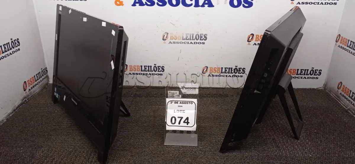 LOTE 074 - 02 ALL IN ONE MARCA LENOVO. (NO ESTADO) ATENÇÃO! FAZER A VISITAÇÃO ANTES DE ARREMATAR, NÃO SABEMOS SE FUNCIONA, LEILÃO NÃO TEM GARANTIA E NEM DEVOLUÇÃO, SUJEITO A POSSÍVEIS AVARIAS VISÍVEIS/OCULTAS E/OU AUSÊNCIA DE COMPONENTES.