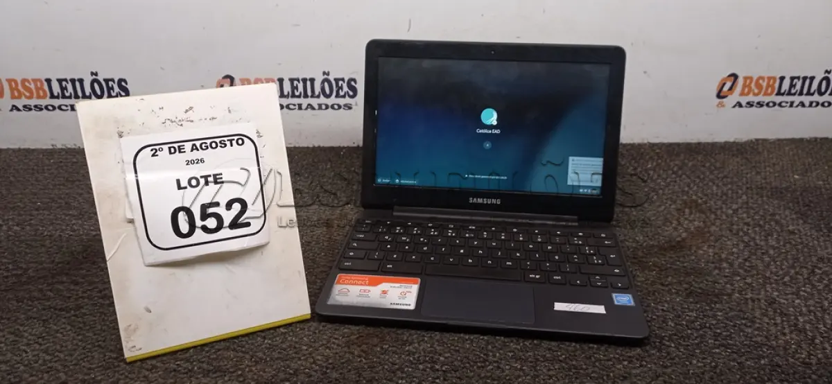 LOTE 052 - 01 CROMEBOOK LINHA CONNECT MEMÓRIA 2GB, 16GB E.MMC TELA DE 11.6’’ MARCA SAMSUNG SEM FONTE. (NO ESTADO) ATENÇÃO! FAZER A VISITAÇÃO ANTES DE ARREMATAR, NÃO SABEMOS SE FUNCIONA, LEILÃO NÃO TEM GARANTIA E NEM DEVOLUÇÃO, SUJEITO A POSSÍVEIS AVARIAS VISÍVEIS/OCULTAS E/OU AUSÊNCIA DE COMPONENTES.