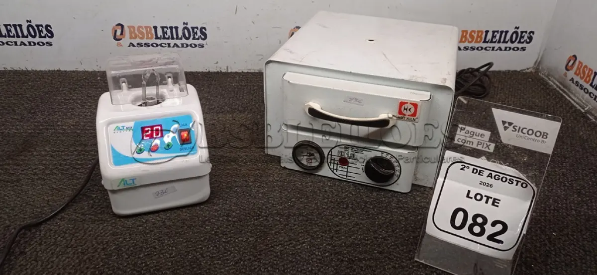 LOTE 082 - 01 ESTUFA ESTERILIZADORA MODELO HOT KLIN 1,9L E 01 AMALGADOR CAPSULAR MODELO ALTMIX MARCA ALT. (NO ESTADO) ATENÇÃO! FAZER A VISITAÇÃO ANTES DE ARREMATAR, NÃO SABEMOS SE FUNCIONA, LEILÃO NÃO TEM GARANTIA E NEM DEVOLUÇÃO, SUJEITO A POSSÍVEIS AVARIAS VISÍVEIS/OCULTAS E/OU AUSÊNCIA DE COMPONENTES.