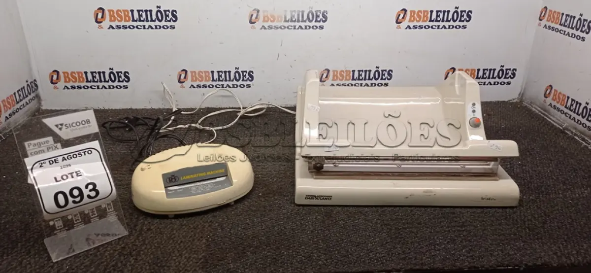 LOTE 093 - 01 SELADORA E 01 LAMINADORA. (NO ESTADO) ATENÇÃO! FAZER A VISITAÇÃO ANTES DE ARREMATAR, NÃO SABEMOS SE FUNCIONA, LEILÃO NÃO TEM GARANTIA E NEM DEVOLUÇÃO, SUJEITO A POSSÍVEIS AVARIAS VISÍVEIS/OCULTAS E/OU AUSÊNCIA DE COMPONENTES.