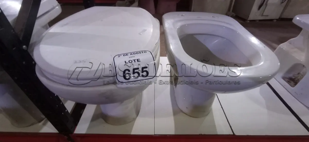 LOTE 655 - 02 VASOS SANITÁRIOS. (NO ESTADO) ATENÇÃO! FAZER A VISITAÇÃO ANTES DE ARREMATAR, NÃO SABEMOS SE FUNCIONA, LEILÃO NÃO TEM GARANTIA E NEM DEVOLUÇÃO, SUJEITO A POSSÍVEIS AVARIAS VISÍVEIS/OCULTAS E/OU AUSÊNCIA DE COMPONENTES.