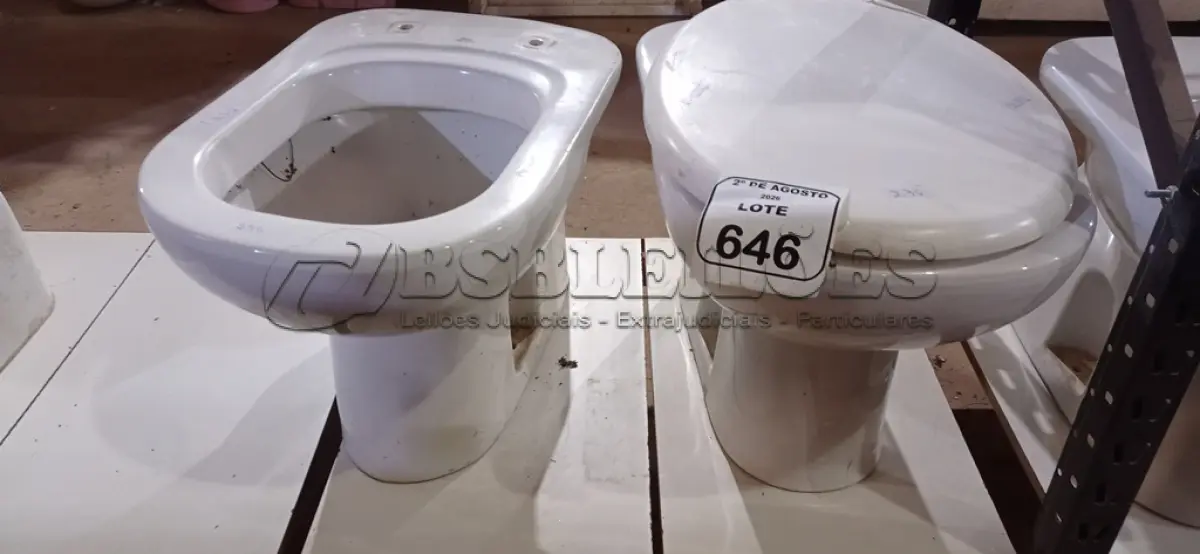 LOTE 646 - 02 VASOS SANITÁRIOS. (NO ESTADO) ATENÇÃO! FAZER A VISITAÇÃO ANTES DE ARREMATAR, NÃO SABEMOS SE FUNCIONA, LEILÃO NÃO TEM GARANTIA E NEM DEVOLUÇÃO, SUJEITO A POSSÍVEIS AVARIAS VISÍVEIS/OCULTAS E/OU AUSÊNCIA DE COMPONENTES.