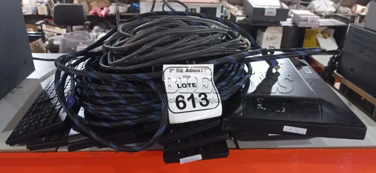 LOTE 613 - 02 MONITORES E VÁRIOS TECLADOS DE PC E CABO HDMI. (NO ESTADO) ATENÇÃO! FAZER A VISITAÇÃO ANTES DE ARREMATAR, NÃO SABEMOS SE FUNCIONA, LEILÃO NÃO TEM GARANTIA E NEM DEVOLUÇÃO, SUJEITO A POSSÍVEIS AVARIAS VISÍVEIS/OCULTAS E/OU AUSÊNCIA DE COMPONENTES.