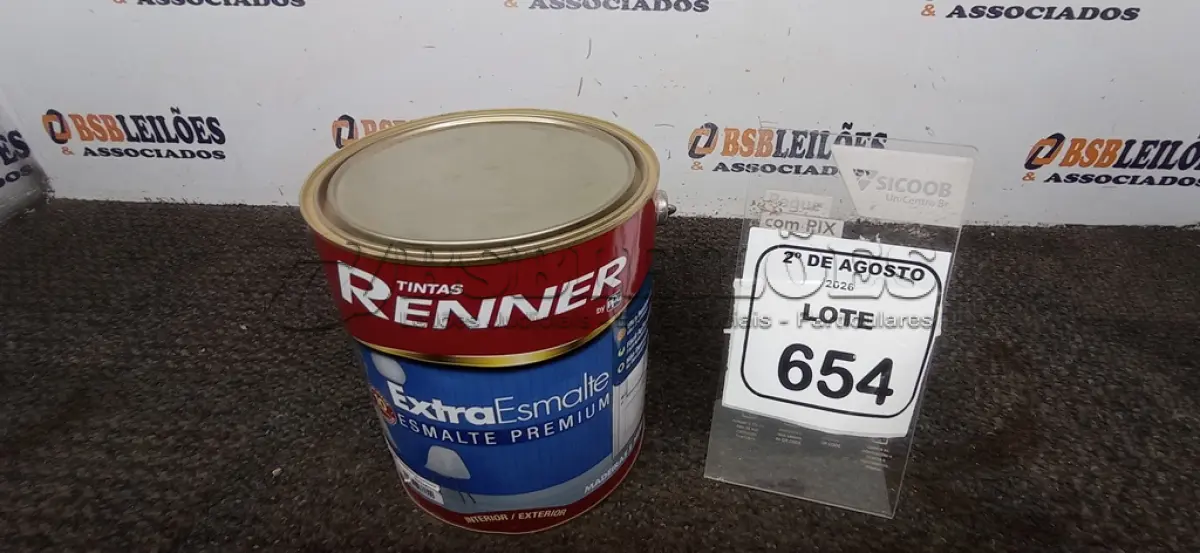 LOTE 654 - 01 LATA DE TINTA ESMALTE PREMIUM NA COR BASE MÉDIA ALTO BRILHO DE 3,6L MARCA RENNER. (NO ESTADO) ATENÇÃO! FAZER A VISITAÇÃO ANTES DE ARREMATAR, NÃO SABEMOS SE FUNCIONA, LEILÃO NÃO TEM GARANTIA E NEM DEVOLUÇÃO, SUJEITO A POSSÍVEIS AVARIAS VISÍVEIS/OCULTAS E/OU AUSÊNCIA DE COMPONENTES.