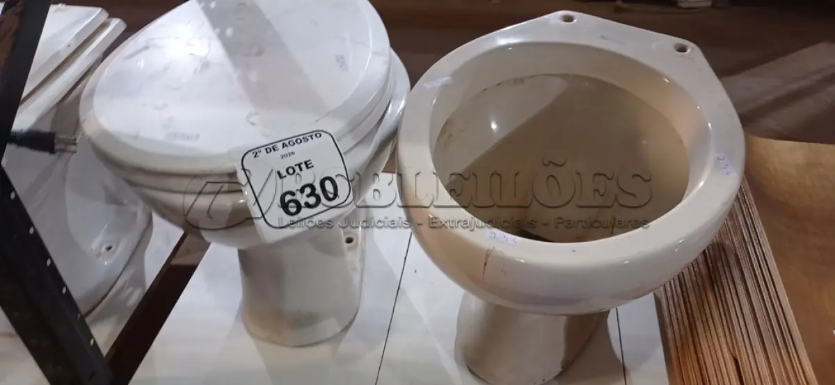 LOTE 630 - 02 VASOS SANITÁRIOS. (NO ESTADO) ATENÇÃO! FAZER A VISITAÇÃO ANTES DE ARREMATAR, NÃO SABEMOS SE FUNCIONA, LEILÃO NÃO TEM GARANTIA E NEM DEVOLUÇÃO, SUJEITO A POSSÍVEIS AVARIAS VISÍVEIS/OCULTAS E/OU AUSÊNCIA DE COMPONENTES.