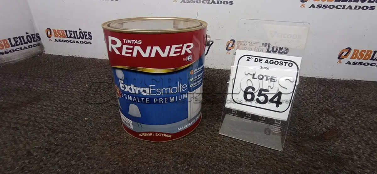 LOTE 654 - 01 LATA DE TINTA ESMALTE PREMIUM NA COR BASE MÉDIA ALTO BRILHO DE 3,6L MARCA RENNER. (NO ESTADO) ATENÇÃO! FAZER A VISITAÇÃO ANTES DE ARREMATAR, NÃO SABEMOS SE FUNCIONA, LEILÃO NÃO TEM GARANTIA E NEM DEVOLUÇÃO, SUJEITO A POSSÍVEIS AVARIAS VISÍVEIS/OCULTAS E/OU AUSÊNCIA DE COMPONENTES.