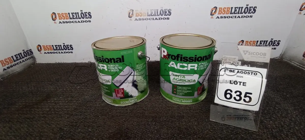 LOTE 635 - 02 LATAS DE TINTA ACRÍLICA DE 3,6L NA COR LUAR DO SERTÃO MARCA PROFISSIONAL ACR. (NO ESTADO) ATENÇÃO! FAZER A VISITAÇÃO ANTES DE ARREMATAR, NÃO SABEMOS SE FUNCIONA, LEILÃO NÃO TEM GARANTIA E NEM DEVOLUÇÃO, SUJEITO A POSSÍVEIS AVARIAS VISÍVEIS/OCULTAS E/OU AUSÊNCIA DE COMPONENTES.