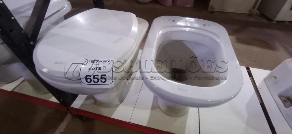LOTE 655 - 02 VASOS SANITÁRIOS. (NO ESTADO) ATENÇÃO! FAZER A VISITAÇÃO ANTES DE ARREMATAR, NÃO SABEMOS SE FUNCIONA, LEILÃO NÃO TEM GARANTIA E NEM DEVOLUÇÃO, SUJEITO A POSSÍVEIS AVARIAS VISÍVEIS/OCULTAS E/OU AUSÊNCIA DE COMPONENTES.