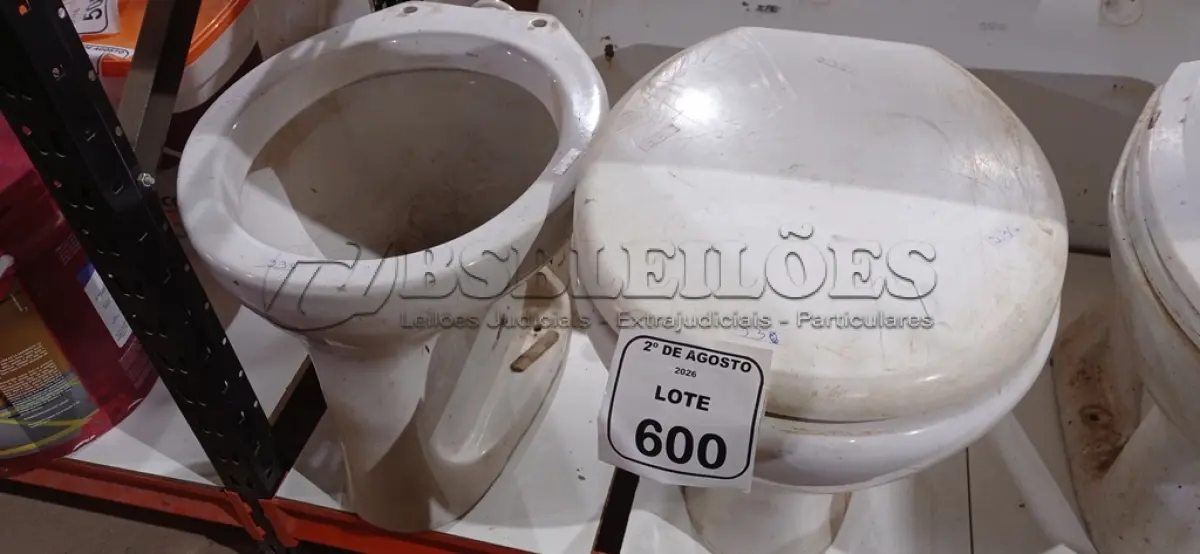 LOTE 600 - 02 VASOS SANITÁRIOS. (NO ESTADO) ATENÇÃO! FAZER A VISITAÇÃO ANTES DE ARREMATAR, NÃO SABEMOS SE FUNCIONA, LEILÃO NÃO TEM GARANTIA E NEM DEVOLUÇÃO, SUJEITO A POSSÍVEIS AVARIAS VISÍVEIS/OCULTAS E/OU AUSÊNCIA DE COMPONENTES.