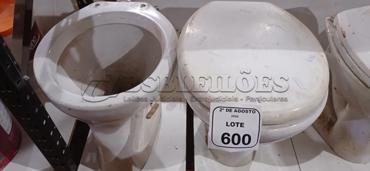 LOTE 600 - 02 VASOS SANITÁRIOS. (NO ESTADO) ATENÇÃO! FAZER A VISITAÇÃO ANTES DE ARREMATAR, NÃO SABEMOS SE FUNCIONA, LEILÃO NÃO TEM GARANTIA E NEM DEVOLUÇÃO, SUJEITO A POSSÍVEIS AVARIAS VISÍVEIS/OCULTAS E/OU AUSÊNCIA DE COMPONENTES.