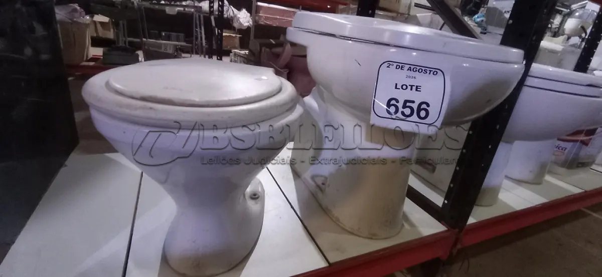 LOTE 656 - 02 VASOS SANITÁRIOS. (NO ESTADO) ATENÇÃO! FAZER A VISITAÇÃO ANTES DE ARREMATAR, NÃO SABEMOS SE FUNCIONA, LEILÃO NÃO TEM GARANTIA E NEM DEVOLUÇÃO, SUJEITO A POSSÍVEIS AVARIAS VISÍVEIS/OCULTAS E/OU AUSÊNCIA DE COMPONENTES.