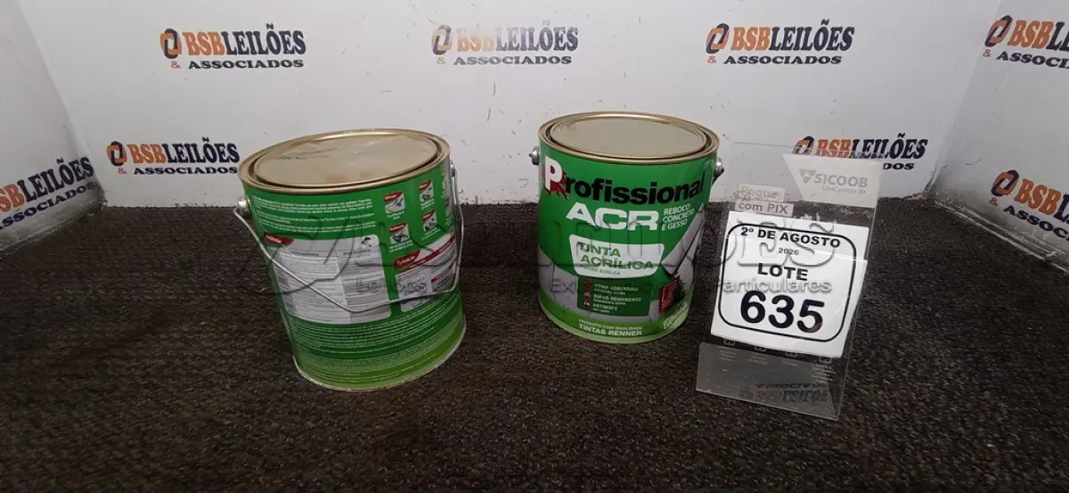 LOTE 635 - 02 LATAS DE TINTA ACRÍLICA DE 3,6L NA COR LUAR DO SERTÃO MARCA PROFISSIONAL ACR. (NO ESTADO) ATENÇÃO! FAZER A VISITAÇÃO ANTES DE ARREMATAR, NÃO SABEMOS SE FUNCIONA, LEILÃO NÃO TEM GARANTIA E NEM DEVOLUÇÃO, SUJEITO A POSSÍVEIS AVARIAS VISÍVEIS/OCULTAS E/OU AUSÊNCIA DE COMPONENTES.