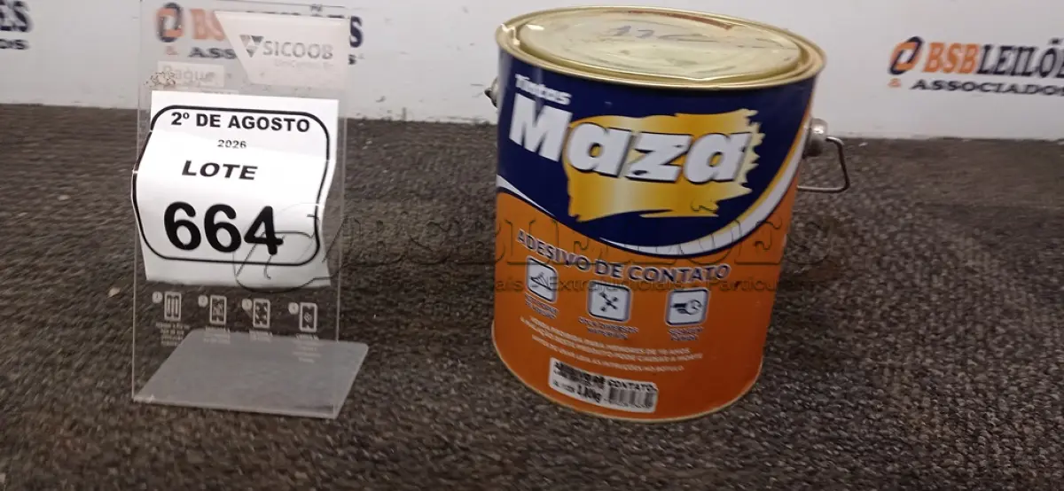 LOTE 664 - 01 LATA DE ADESIVO DE CONTATO 2,80KG MARCA MAZA. (NO ESTADO) ATENÇÃO! FAZER A VISITAÇÃO ANTES DE ARREMATAR, NÃO SABEMOS SE FUNCIONA, LEILÃO NÃO TEM GARANTIA E NEM DEVOLUÇÃO, SUJEITO A POSSÍVEIS AVARIAS VISÍVEIS/OCULTAS E/OU AUSÊNCIA DE COMPONENTES.