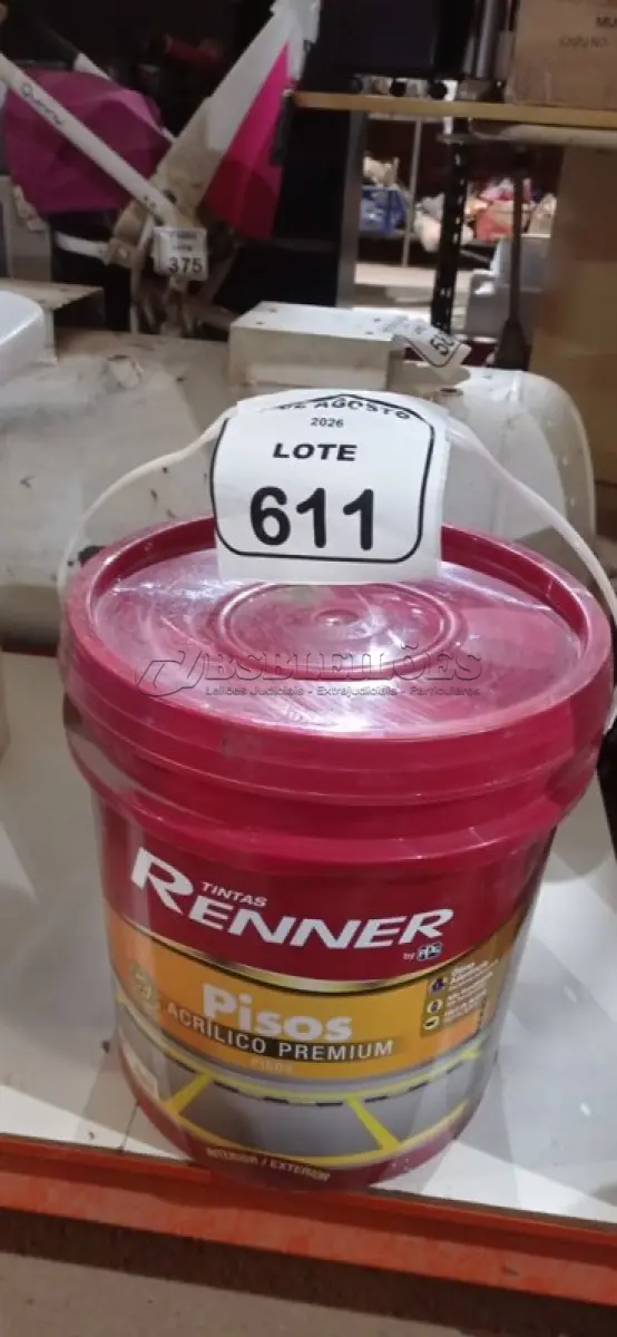 LOTE 611 - 01 BALDE DE TINTA DE PISOS ACRÍLICA NA COR VERMELHO SEGURANÇA FOSCO DE 18L MARCA RENNER. (NO ESTADO) ATENÇÃO! FAZER A VISITAÇÃO ANTES DE ARREMATAR, NÃO SABEMOS SE FUNCIONA, LEILÃO NÃO TEM GARANTIA E NEM DEVOLUÇÃO, SUJEITO A POSSÍVEIS AVARIAS VISÍVEIS/OCULTAS E/OU AUSÊNCIA DE COMPONENTES.