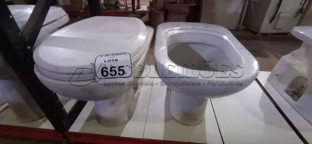LOTE 655 - 02 VASOS SANITÁRIOS. (NO ESTADO) ATENÇÃO! FAZER A VISITAÇÃO ANTES DE ARREMATAR, NÃO SABEMOS SE FUNCIONA, LEILÃO NÃO TEM GARANTIA E NEM DEVOLUÇÃO, SUJEITO A POSSÍVEIS AVARIAS VISÍVEIS/OCULTAS E/OU AUSÊNCIA DE COMPONENTES.