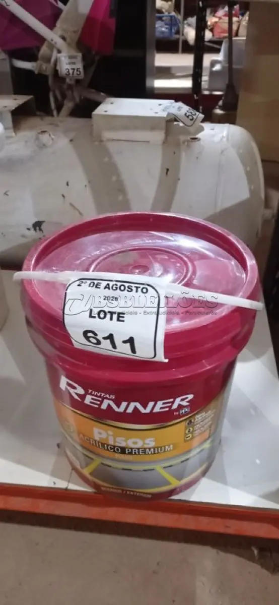 LOTE 611 - 01 BALDE DE TINTA DE PISOS ACRÍLICA NA COR VERMELHO SEGURANÇA FOSCO DE 18L MARCA RENNER. (NO ESTADO) ATENÇÃO! FAZER A VISITAÇÃO ANTES DE ARREMATAR, NÃO SABEMOS SE FUNCIONA, LEILÃO NÃO TEM GARANTIA E NEM DEVOLUÇÃO, SUJEITO A POSSÍVEIS AVARIAS VISÍVEIS/OCULTAS E/OU AUSÊNCIA DE COMPONENTES.