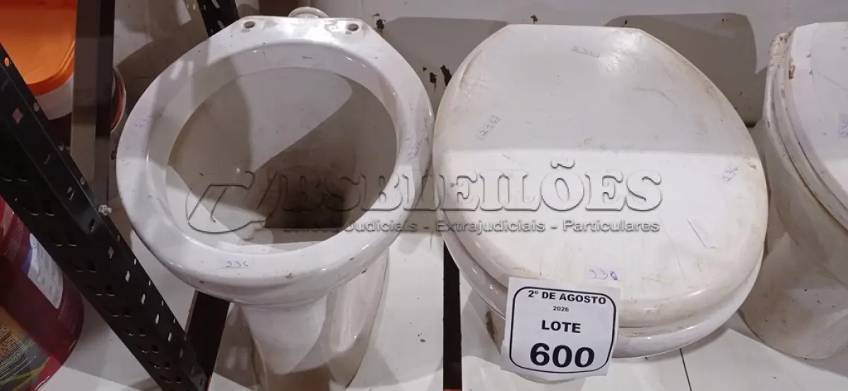 LOTE 600 - 02 VASOS SANITÁRIOS. (NO ESTADO) ATENÇÃO! FAZER A VISITAÇÃO ANTES DE ARREMATAR, NÃO SABEMOS SE FUNCIONA, LEILÃO NÃO TEM GARANTIA E NEM DEVOLUÇÃO, SUJEITO A POSSÍVEIS AVARIAS VISÍVEIS/OCULTAS E/OU AUSÊNCIA DE COMPONENTES.