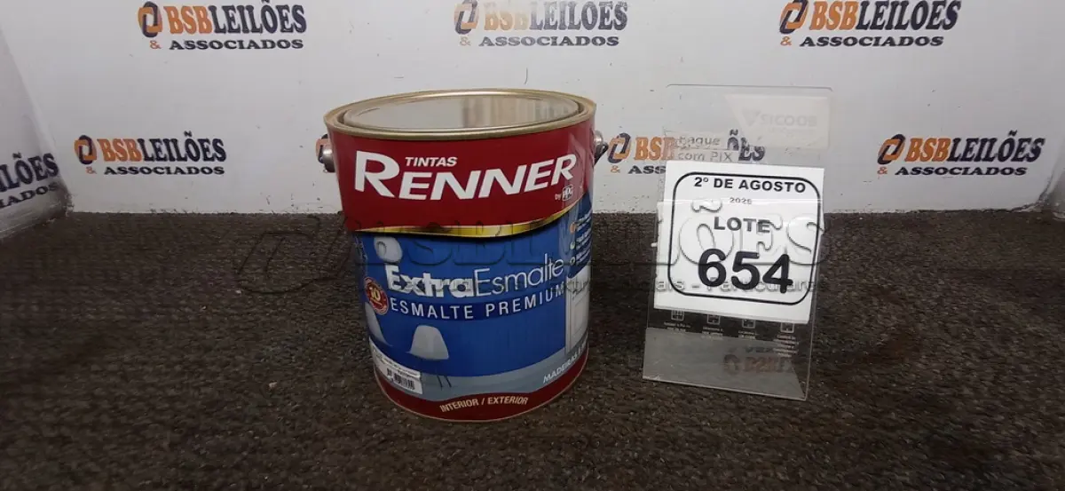 LOTE 654 - 01 LATA DE TINTA ESMALTE PREMIUM NA COR BASE MÉDIA ALTO BRILHO DE 3,6L MARCA RENNER. (NO ESTADO) ATENÇÃO! FAZER A VISITAÇÃO ANTES DE ARREMATAR, NÃO SABEMOS SE FUNCIONA, LEILÃO NÃO TEM GARANTIA E NEM DEVOLUÇÃO, SUJEITO A POSSÍVEIS AVARIAS VISÍVEIS/OCULTAS E/OU AUSÊNCIA DE COMPONENTES.