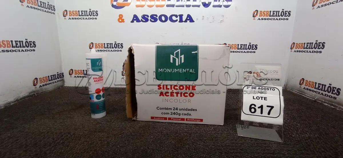 LOTE 617 - 24 UNIDADES DE SILICONE ACÉTICO INCOLOR COM 240G CADA MARCA MONUMENTAL. (NO ESTADO) ATENÇÃO! FAZER A VISITAÇÃO ANTES DE ARREMATAR, NÃO SABEMOS SE FUNCIONA, LEILÃO NÃO TEM GARANTIA E NEM DEVOLUÇÃO, SUJEITO A POSSÍVEIS AVARIAS VISÍVEIS/OCULTAS E/OU AUSÊNCIA DE COMPONENTES.