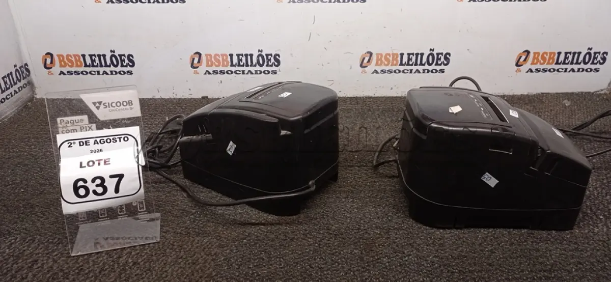 LOTE 637 - 02 IMPRESSORAS TÉRMICAS. (NO ESTADO) ATENÇÃO! FAZER A VISITAÇÃO ANTES DE ARREMATAR, NÃO SABEMOS SE FUNCIONA, LEILÃO NÃO TEM GARANTIA E NEM DEVOLUÇÃO, SUJEITO A POSSÍVEIS AVARIAS VISÍVEIS/OCULTAS E/OU AUSÊNCIA DE COMPONENTES.