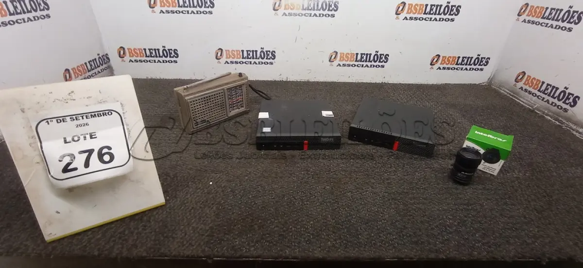 01 RÁDIO PORTÁTIL, 02 MINIS PC MODELO THINKCENTRE MARCA LENOVO E 01 LENTE VARIFOCAL 12MM