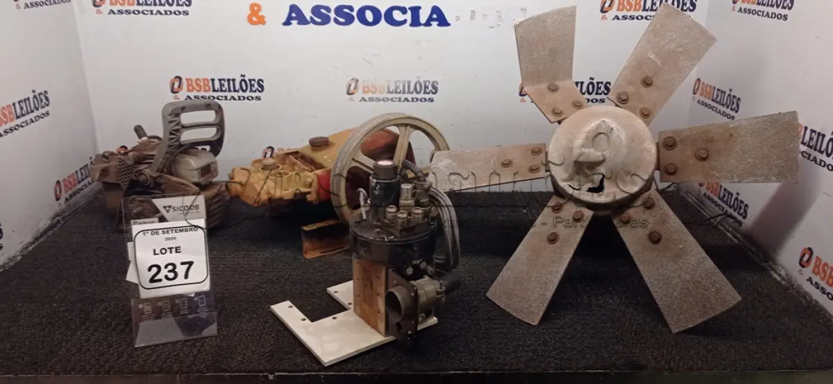 01 PULVERIZADOR AGRÍCOLA MARCA YAMAHA INCOMPLETO, 01 EXAUSTOR/ VENTILADOR MARCA KOHLBACH, 01 COMUTADOR ELETROMECÂNICO DE GUIA DE ONDAS E 01 MOTOR MECÂNICO PARA RETIRADA DE PEÇAS