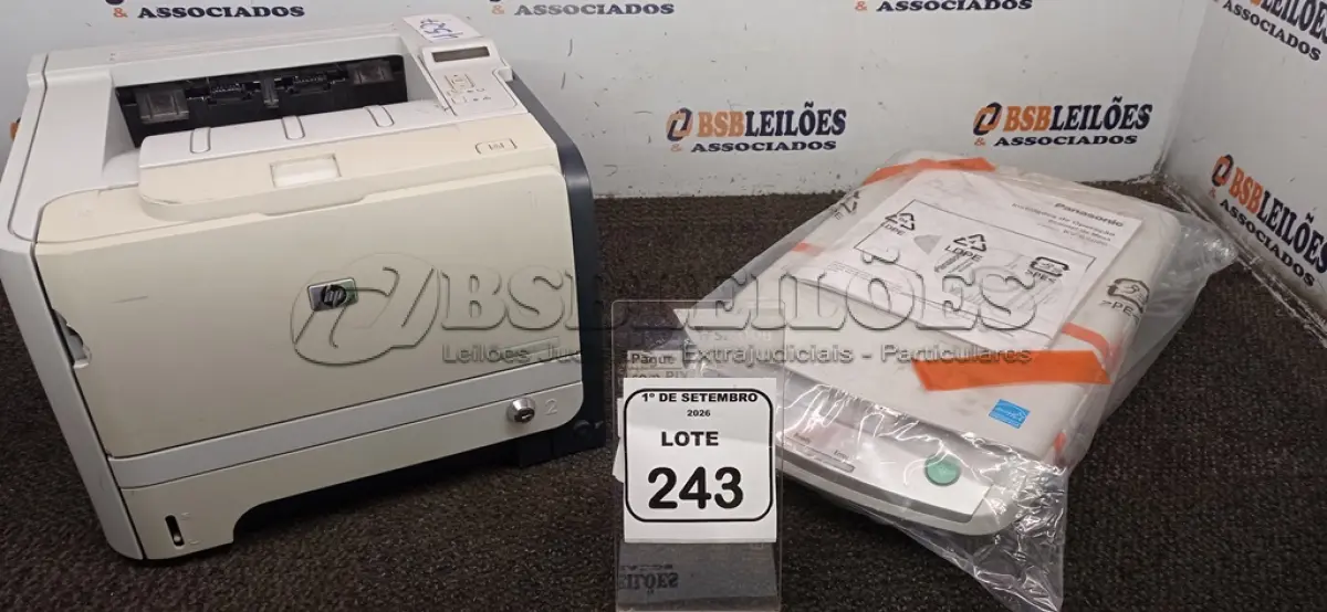 LOTE 243 - 01 SCANNER DE MESA MARCA PANASONIC E 01 IMPRESSORA MODELO LASERJET P2055DN MARCA HP. (NO ESTADO) ATENÇÃO! FAZER A VISITAÇÃO ANTES DE ARREMATAR, NÃO SABEMOS SE FUNCIONA, LEILÃO NÃO TEM GARANTIA E NEM DEVOLUÇÃO, SUJEITO A POSSÍVEIS AVARIAS VISÍVEIS/OCULTAS E/OU AUSÊNCIA DE COMPONENTES.