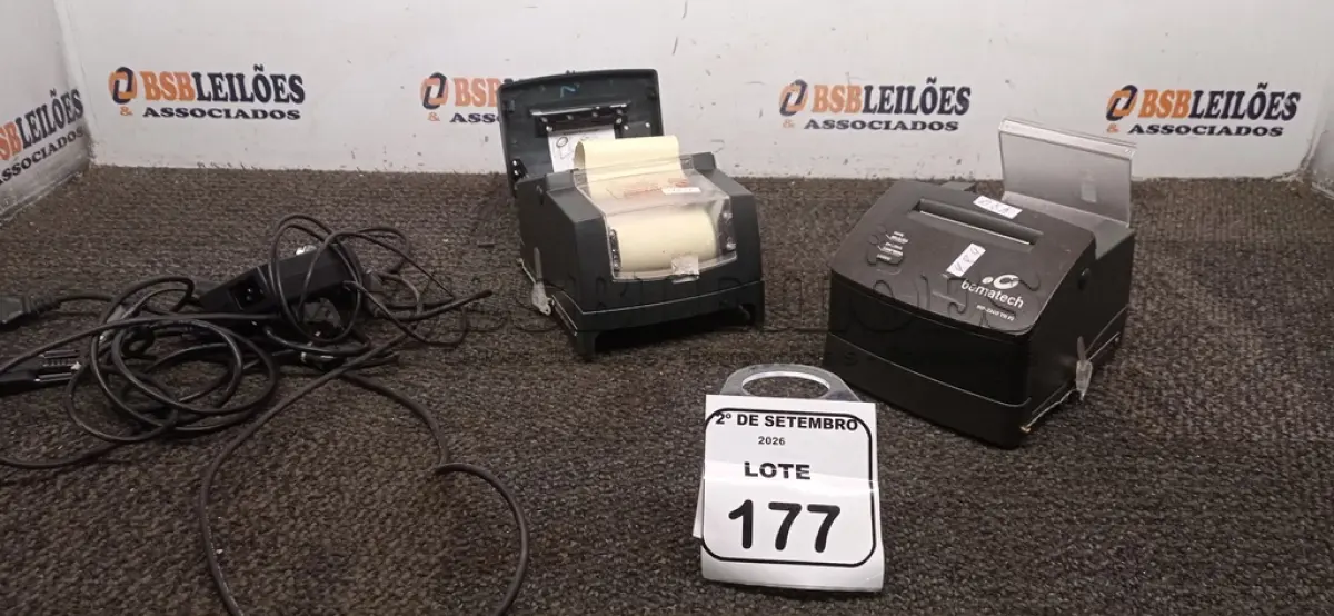 LOTE 177 - 02 IMPRESSORAS TÉRMICAS. (NO ESTADO) ATENÇÃO! FAZER A VISITAÇÃO ANTES DE ARREMATAR, NÃO SABEMOS SE FUNCIONA, LEILÃO NÃO TEM GARANTIA E NEM DEVOLUÇÃO, SUJEITO A POSSÍVEIS AVARIAS VISÍVEIS/OCULTAS E/OU AUSÊNCIA DE COMPONENTES.