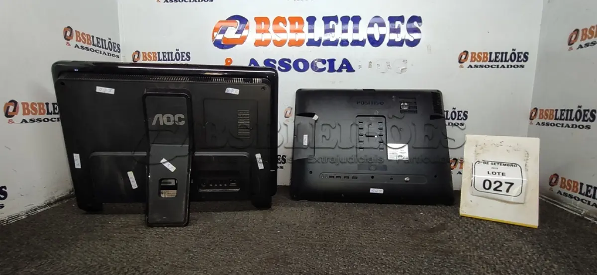 LOTE 027 - 02 COMPUTADORES ALL IN ONE MARCAS AOC E POSITIVO. (NO ESTADO) ATENÇÃO! FAZER A VISITAÇÃO ANTES DE ARREMATAR, NÃO SABEMOS SE FUNCIONA, LEILÃO NÃO TEM GARANTIA E NEM DEVOLUÇÃO, SUJEITO A POSSÍVEIS AVARIAS VISÍVEIS/OCULTAS E/OU AUSÊNCIA DE COMPONENTES.