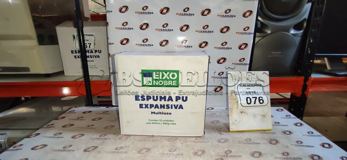 LOTE 076 - 12 UNIDADES DE ESPUMA PU EXPANSIVA COM 500ML CADA MARCA EIXO NOBRE. (NO ESTADO) ATENÇÃO! FAZER A VISITAÇÃO ANTES DE ARREMATAR, NÃO SABEMOS SE FUNCIONA, LEILÃO NÃO TEM GARANTIA E NEM DEVOLUÇÃO, SUJEITO A POSSÍVEIS AVARIAS VISÍVEIS/OCULTAS E/OU AUSÊNCIA DE COMPONENTES.