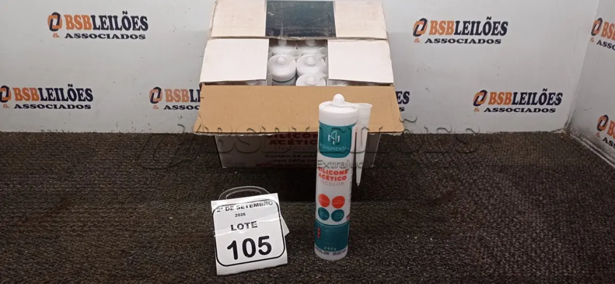 LOTE 105 - 12 UNIDADES DE SILICONE ACÉTICO INCOLOR DE 240G CADA MARCA MONUMENTAL. (NO ESTADO) ATENÇÃO! FAZER A VISITAÇÃO ANTES DE ARREMATAR, NÃO SABEMOS SE FUNCIONA, LEILÃO NÃO TEM GARANTIA E NEM DEVOLUÇÃO, SUJEITO A POSSÍVEIS AVARIAS VISÍVEIS/OCULTAS E/OU AUSÊNCIA DE COMPONENTES.
