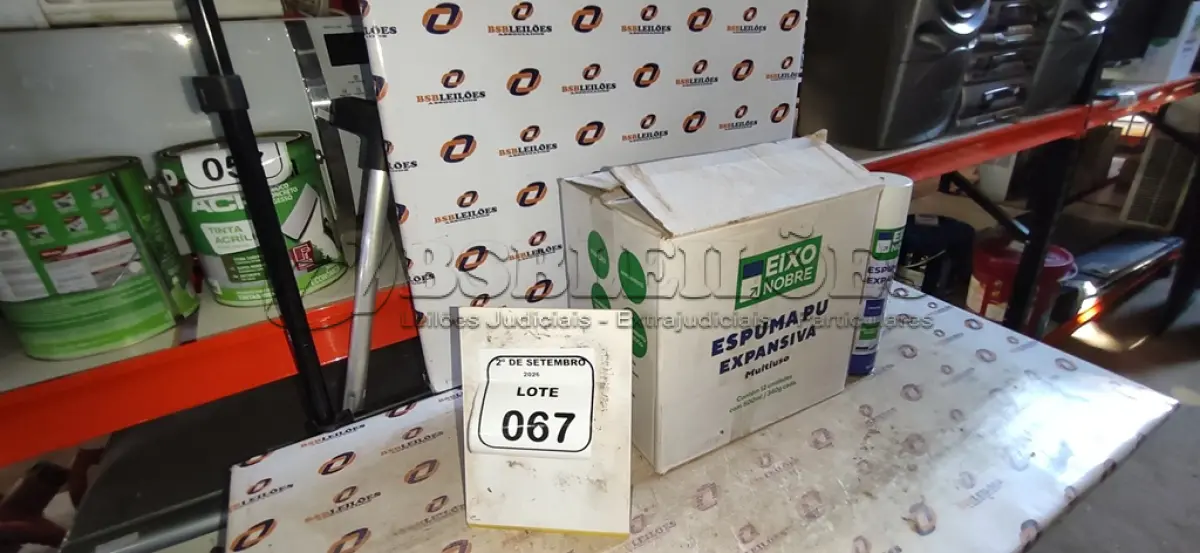 LOTE 067 - 12 UNIDADES DE ESPUMA PU EXPANSIVA COM 500ML CADA MARCA EIXO NOBRE. (NO ESTADO) ATENÇÃO! FAZER A VISITAÇÃO ANTES DE ARREMATAR, NÃO SABEMOS SE FUNCIONA, LEILÃO NÃO TEM GARANTIA E NEM DEVOLUÇÃO, SUJEITO A POSSÍVEIS AVARIAS VISÍVEIS/OCULTAS E/OU AUSÊNCIA DE COMPONENTES.