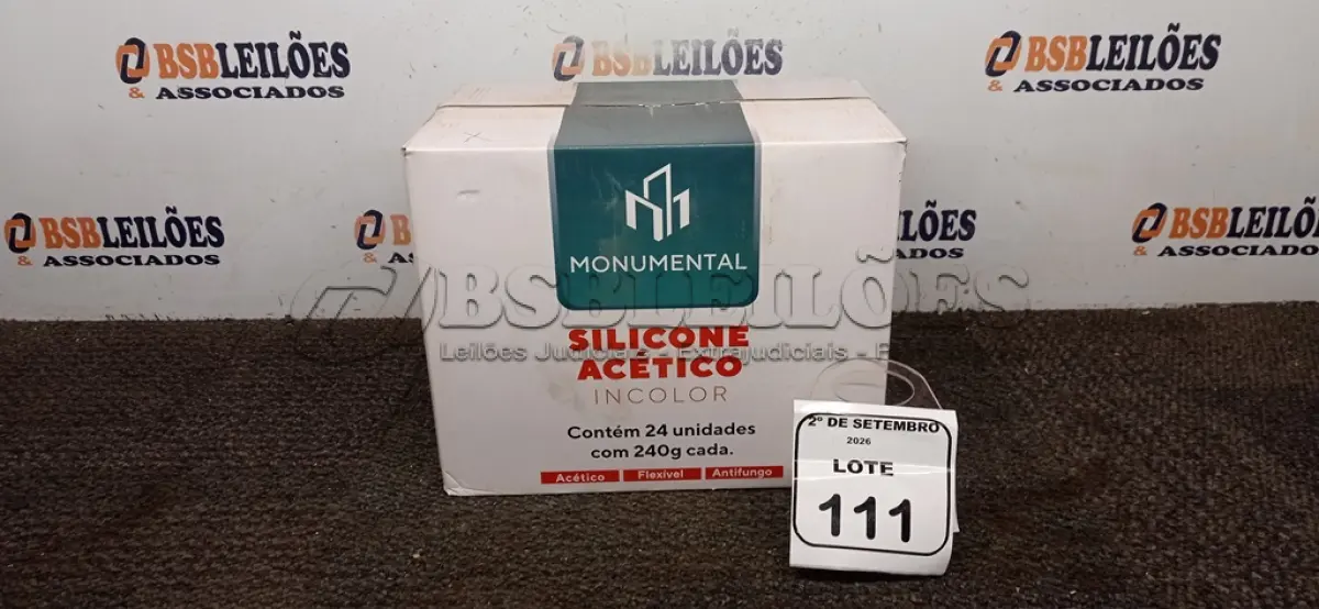 LOTE 111 - 12 UNIDADES DE SILICONE ACÉTICO INCOLOR DE 240G CADA MARCA MONUMENTAL. (NO ESTADO) ATENÇÃO! FAZER A VISITAÇÃO ANTES DE ARREMATAR, NÃO SABEMOS SE FUNCIONA, LEILÃO NÃO TEM GARANTIA E NEM DEVOLUÇÃO, SUJEITO A POSSÍVEIS AVARIAS VISÍVEIS/OCULTAS E/OU AUSÊNCIA DE COMPONENTES.