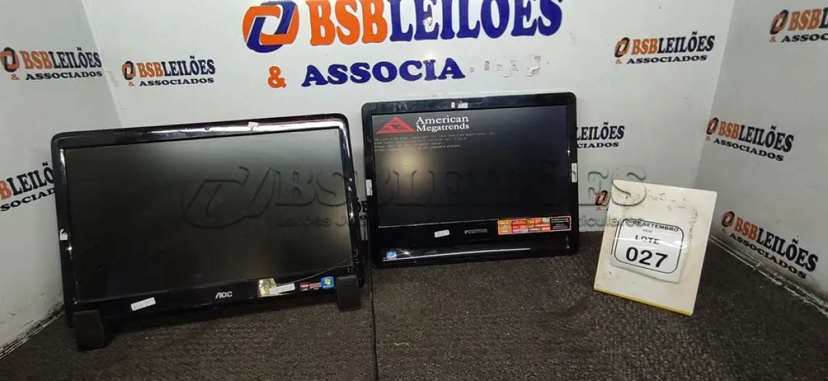 LOTE 027 - 02 COMPUTADORES ALL IN ONE MARCAS AOC E POSITIVO. (NO ESTADO) ATENÇÃO! FAZER A VISITAÇÃO ANTES DE ARREMATAR, NÃO SABEMOS SE FUNCIONA, LEILÃO NÃO TEM GARANTIA E NEM DEVOLUÇÃO, SUJEITO A POSSÍVEIS AVARIAS VISÍVEIS/OCULTAS E/OU AUSÊNCIA DE COMPONENTES.