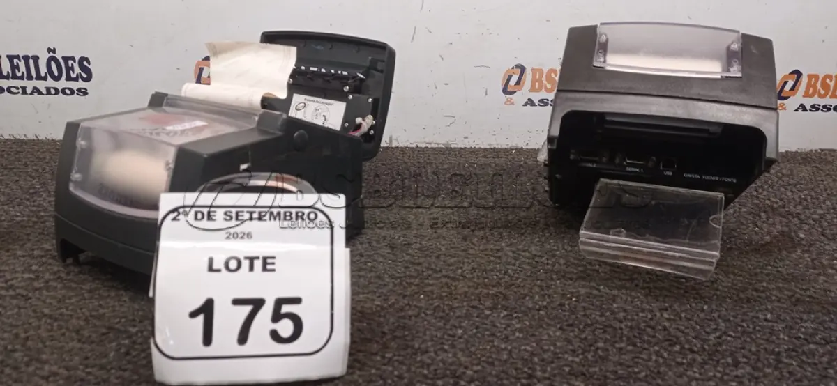 LOTE 175 - 02 IMPRESSORAS TÉRMICAS. (NO ESTADO) ATENÇÃO! FAZER A VISITAÇÃO ANTES DE ARREMATAR, NÃO SABEMOS SE FUNCIONA, LEILÃO NÃO TEM GARANTIA E NEM DEVOLUÇÃO, SUJEITO A POSSÍVEIS AVARIAS VISÍVEIS/OCULTAS E/OU AUSÊNCIA DE COMPONENTES.