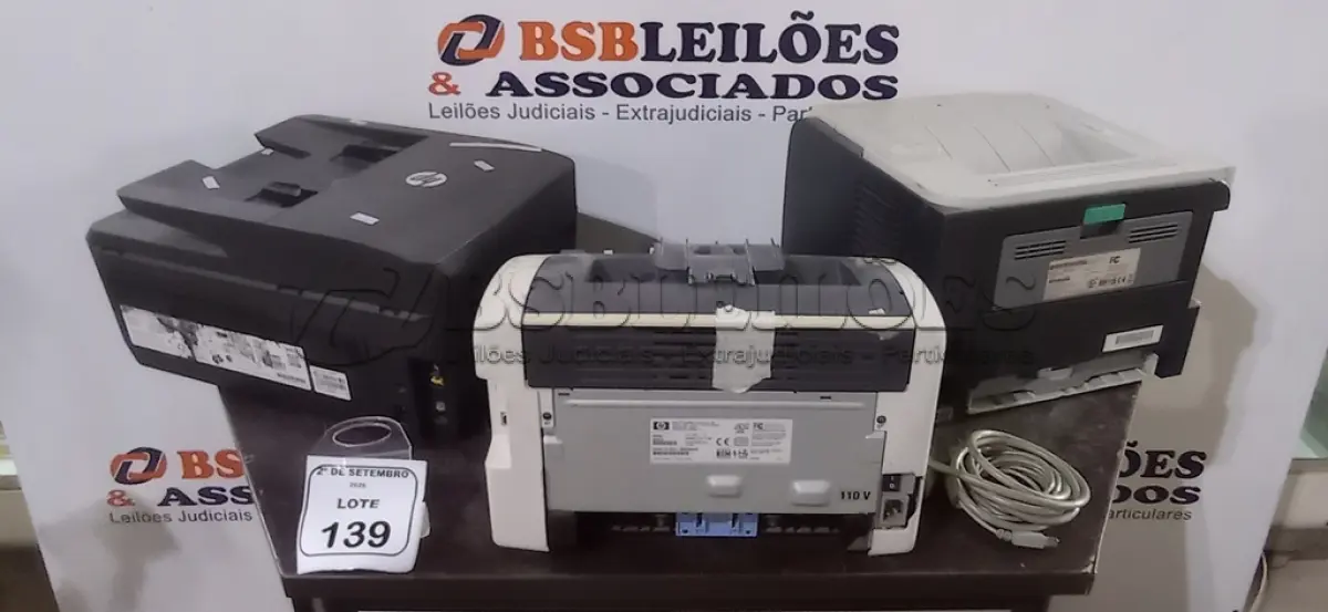 LOTE 139 - 03 IMPRESSORAS MODELO OFFICEJET PRO 6970, LASERJET 1022 E LASERJET P2055 MARCA HP. (NO ESTADO) ATENÇÃO! FAZER A VISITAÇÃO ANTES DE ARREMATAR, NÃO SABEMOS SE FUNCIONA, LEILÃO NÃO TEM GARANTIA E NEM DEVOLUÇÃO, SUJEITO A POSSÍVEIS AVARIAS VISÍVEIS/OCULTAS E/OU AUSÊNCIA DE COMPONENTES.