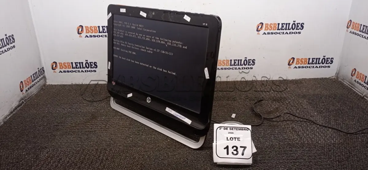 LOTE 137 - 01 COMPUTADOR ALL IN ONE MARCA HP. (NO ESTADO) ATENÇÃO! FAZER A VISITAÇÃO ANTES DE ARREMATAR, NÃO SABEMOS SE FUNCIONA, LEILÃO NÃO TEM GARANTIA E NEM DEVOLUÇÃO, SUJEITO A POSSÍVEIS AVARIAS VISÍVEIS/OCULTAS E/OU AUSÊNCIA DE COMPONENTES.