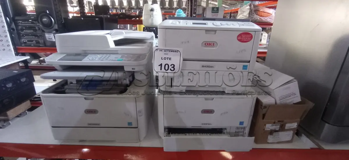 LOTE 103 - 03 IMPRESSORAS E 05 CARTUCHOS DE MARCAS E MODELOS DIVERSOS. (NO ESTADO) ATENÇÃO! FAZER A VISITAÇÃO ANTES DE ARREMATAR, NÃO SABEMOS SE FUNCIONA, LEILÃO NÃO TEM GARANTIA E NEM DEVOLUÇÃO, SUJEITO A POSSÍVEIS AVARIAS VISÍVEIS/OCULTAS E/OU AUSÊNCIA DE COMPONENTES.