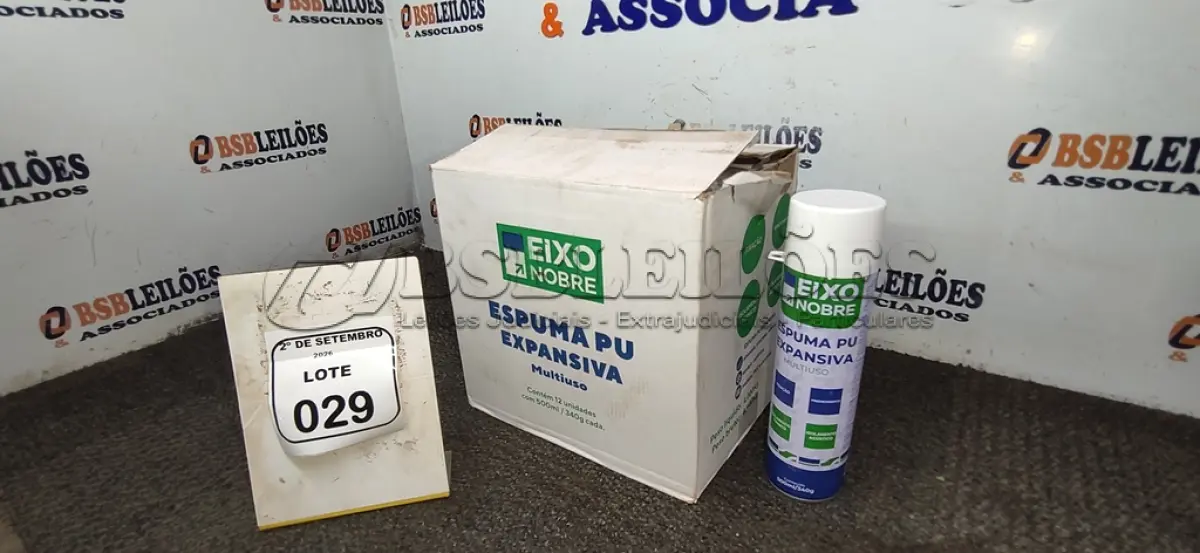 LOTE 029 - 12 UNIDADES DE ESPUMA PU EXPANSIVA COM 500ML CADA MARCA EIXO NOBRE. (NO ESTADO) ATENÇÃO! FAZER A VISITAÇÃO ANTES DE ARREMATAR, NÃO SABEMOS SE FUNCIONA, LEILÃO NÃO TEM GARANTIA E NEM DEVOLUÇÃO, SUJEITO A POSSÍVEIS AVARIAS VISÍVEIS/OCULTAS E/OU AUSÊNCIA DE COMPONENTES.