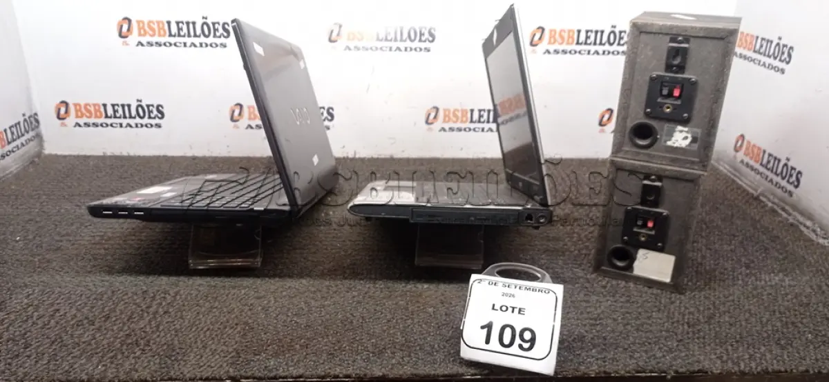 LOTE 109 - 02 NOTEBOOKS MARCA SONY VAIO E ACER SEM FONTES E 02 CAIXINHAS DE SOM MARCA SONY. (NO ESTADO) ATENÇÃO! FAZER A VISITAÇÃO ANTES DE ARREMATAR, NÃO SABEMOS SE FUNCIONA, LEILÃO NÃO TEM GARANTIA E NEM DEVOLUÇÃO, SUJEITO A POSSÍVEIS AVARIAS VISÍVEIS/OCULTAS E/OU AUSÊNCIA DE COMPONENTES.