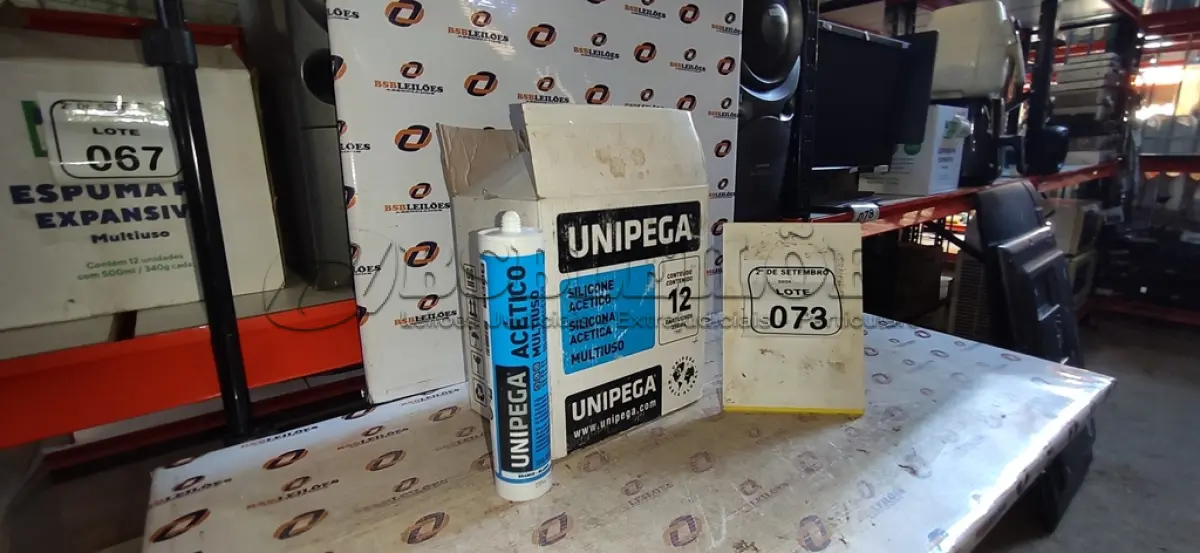 LOTE 073 - 12 CARTUCHOS DE SILICONE ACÉTICO MULTIUSO DE 250ML CADA MARCA UNIPEGA. (NO ESTADO) ATENÇÃO! FAZER A VISITAÇÃO ANTES DE ARREMATAR, NÃO SABEMOS SE FUNCIONA, LEILÃO NÃO TEM GARANTIA E NEM DEVOLUÇÃO, SUJEITO A POSSÍVEIS AVARIAS VISÍVEIS/OCULTAS E/OU AUSÊNCIA DE COMPONENTES.