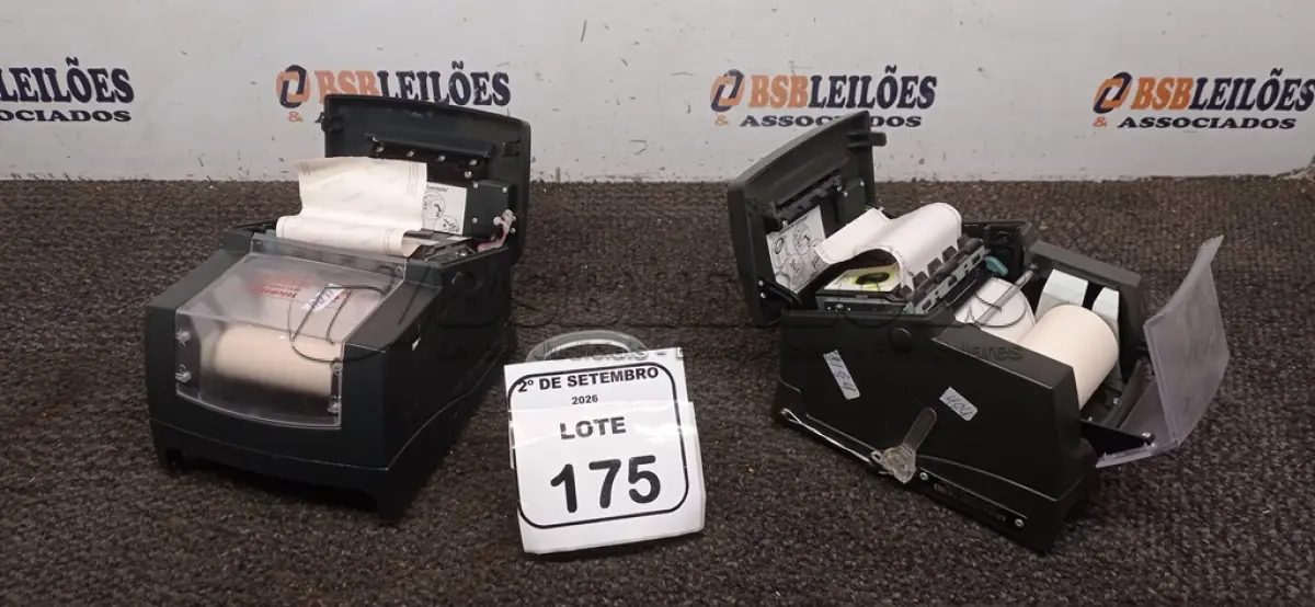 LOTE 175 - 02 IMPRESSORAS TÉRMICAS. (NO ESTADO) ATENÇÃO! FAZER A VISITAÇÃO ANTES DE ARREMATAR, NÃO SABEMOS SE FUNCIONA, LEILÃO NÃO TEM GARANTIA E NEM DEVOLUÇÃO, SUJEITO A POSSÍVEIS AVARIAS VISÍVEIS/OCULTAS E/OU AUSÊNCIA DE COMPONENTES.