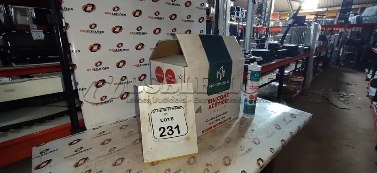 LOTE 231 - 12 UNIDADES DE SILICONE ACÉTICO INCOLOR DE 240G CADA MARCA MONUMENTAL. (NO ESTADO) ATENÇÃO! FAZER A VISITAÇÃO ANTES DE ARREMATAR, NÃO SABEMOS SE FUNCIONA, LEILÃO NÃO TEM GARANTIA E NEM DEVOLUÇÃO, SUJEITO A POSSÍVEIS AVARIAS VISÍVEIS/OCULTAS E/OU AUSÊNCIA DE COMPONENTES.