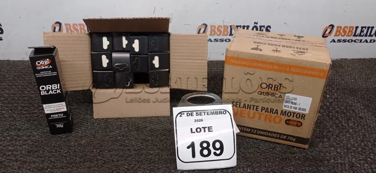 LOTE 189 - 24 BISNAGAS DE ADESIVO SILICONE SELANTE PARA MOTOR NEUTRO DE 70G CADA MARCA ORBI QUÍMICA. (NO ESTADO) ATENÇÃO! FAZER A VISITAÇÃO ANTES DE ARREMATAR, NÃO SABEMOS SE FUNCIONA, LEILÃO NÃO TEM GARANTIA E NEM DEVOLUÇÃO, SUJEITO A POSSÍVEIS AVARIAS VISÍVEIS/OCULTAS E/OU AUSÊNCIA DE COMPONENTES.
