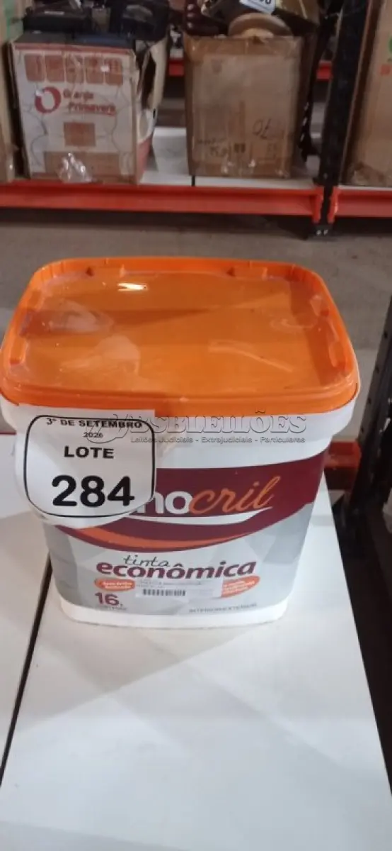 LOTE 284 - 01 BALDE DE TINTA ECONÔMICA DE 16L NA COR BRANCO NEVE MARCA RENOCRIL. (NO ESTADO) ATENÇÃO! FAZER A VISITAÇÃO ANTES DE ARREMATAR, NÃO SABEMOS SE FUNCIONA, LEILÃO NÃO TEM GARANTIA E NEM DEVOLUÇÃO, SUJEITO A POSSÍVEIS AVARIAS VISÍVEIS/OCULTAS E/OU AUSÊNCIA DE COMPONENTES.